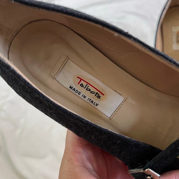 Vtg Gray Fabric Mary Jane Square Toe Block Heel Sz 7 Italian Leather Sole - Picture 6 of 7